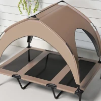 PawHut Cama para Cães Elevada com Toldo para Cães Médios com Estrutura de Aço e Bolsa de Transporte 106x76x94 cm Marrom Claro(m-8)