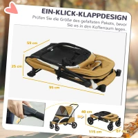 PawHut Hondenwagen, Opvouwbare hondenbuggy voor grote honden, huisdierenwagen met 4 wielen, veiligheidslijnen, remmen, bruin(m-5)