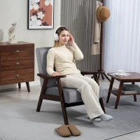 HOMCOM Nordic Accent Chair, Upholstered Velvet Armchair with Solid Wood Frame and Soft Thick Padded for Living Room, Bedroom, Grey(m-2)