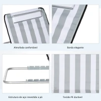 Outsunny Conjunto de 2 Esteiras de Praia com Encosto Reclinável em 5 Níveis Bolsa de Transporte e Apoio de Cabeça 48x134x33-43 cm Branco e Cinzento(m-7)