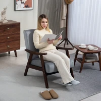 HOMCOM Nordic Accent Chair, Upholstered Velvet Armchair with Solid Wood Frame and Soft Thick Padded for Living Room, Bedroom, Grey(m-6)