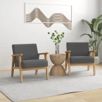 HOMCOM Set of 2 Accent Armchair, Living Room Chair, Wooden Upholstered Single Lounge Chair with Rubber Wood Legs and Padded Seat, Leisure Sofa Chair for Bedroom Office, Dark Grey(m-10)