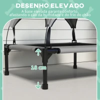 PawHut Cama para Cães Elevada com Toldo para Cães Médios com Estrutura de Aço e Bolsa de Transporte 76x61x69,5 cm Cinza Claro(m-7)
