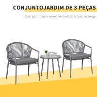 Outsunny Conjunto de Jardim Exterior de 3 Peças com 2 Cadeiras e Mesa de Vime com Almofadas Acolchoadas e Bancada de Vidro Cinza(m-4)