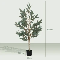 HOMCOM Planta Artificial de Louro 150 cm Planta Artificial Decorativa Grande Decoração para Casa Escritório Varanda Quarto Verde(m-3)