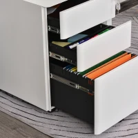 Vinsetto Rollcontainer mit 3 Schubladen mobiler Aktenschrank mit Rollen abschließbar Büroschrank mit Hängeregistratur Stiftfach, Bürocontainer für Büro, Homeoffice, 39 x 48 x 59 cm Weiß(m-9)