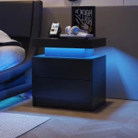 Space-Saving LED Nightstand with Adjustable Lights, 2 Drawers, Modern Bedside Table for Bedroom, Living Room, 49L x 35W x 52H cm, Black(m-1)