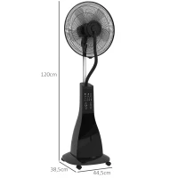 HOMCOM Ventoinha de Pé com Nebulizador 90 W Temporizador Depósito 3L 3 Velocidades 5 Pás e Ecrã LED 44,5x38,5x120 cm Preto(m-3)