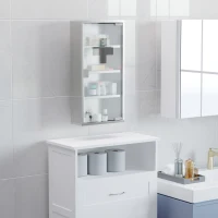 HOMCOM Armoire à Pharmacie 3 étagères 4 Niveaux 30L x 12l x 60H cm Porte Verre trempé Symbole Croix Acier Inoxydable brossé(m-8)