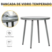 Outsunny Conjunto de Jardim Exterior de 3 Peças com 2 Cadeiras e Mesa de Vime com Almofadas Acolchoadas e Bancada de Vidro Cinza(m-7)