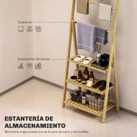 HOMCOM Estantería de Baño de Bambú Plegable con 3 Estantes con Barras Estantería de Madera en Forma de A 53,5x30x53 cm Natural(m-5)