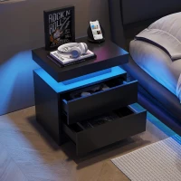 Space-Saving LED Nightstand with Adjustable Lights, 2 Drawers, Modern Bedside Table for Bedroom, Living Room, 49L x 35W x 52H cm, Black(m-6)