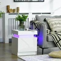HOMCOM Table de chevet table de nuit lumière LED RVB panneau haute brillance avec 2 tiroirs pour salon chambre à coucher blanc(m-9)