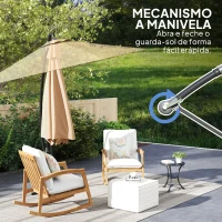Outsunny Chapéu de Sol Excêntrico Ø 290 cm Chapéu de Sol de Jardim com Base Cruzada Capa de Proteção e Corda de Vento Cáqui(m-8)