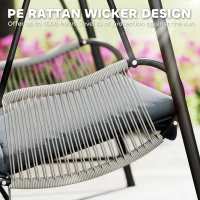Outsunny Rattan Swing Chair, Outdoor Garden Hanging Swing Seat with Stand and Seat Cushion, Porch Hanging Chair for Balcony, Garden, Deck, Light Grey(m-5)