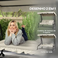 Outsunny Banco Baloiço de Jardim 3 Lugares Convertível em Cama com Toldo Ajustável e 2 Almofadas  200x120x164 cm Creme(m-4)