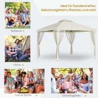 Outsunny Pavillon mit Doppeldach, ca. 3x3 m Wasserdicht Stabil Winterfest Gartenpavillon mit Moskitonetz, Seitenteile, Garten-Pavillon aus Metall, für Garten, Terrasse, Cremeweiß(m-7)