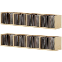 HOMCOM Wall Mount 84 CD / 56 DVD/Blu-ray/ Media Storage Rack 4 Cubes, Wooden Shelf Organiser Unit Bookcase Display, Set of 2, Natural Wood Finish(m-11)