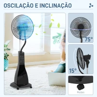 HOMCOM Ventoinha de Pé com Nebulizador 90 W Temporizador Depósito 3L 3 Velocidades 5 Pás e Ecrã LED 44,5x38,5x120 cm Preto(m-6)