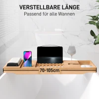 HOMCOM Badewannenablage Bambus verstellbares Badewannenbrett Badewannentablett für Buch, iPad, Telefon, SPA(m-4)