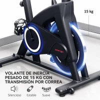 SPORTNOW Bicicleta Estática de Interior con Volante de Inercia de 15 kg Monitor LED con Pulsómetro Manillar y Asiento Ajustables(m-4)