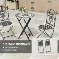 Outsunny Conjunto de Jardim de 3 Peças com Mesa Redonda Cadeiras Dobráveis e Desenho em Mosaico para Varanda Pátio Multicor(m-5)