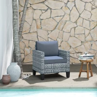 Outsunny Single Rattan Armchair, with Cushions - Light Grey(m-10)