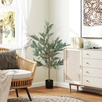 HOMCOM Planta Artificial de Louro 120 cm Planta Artificial Decorativa Grande Decoração para Casa Escritório Varanda Quarto Verde(m-9)