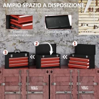 DURHAND Cassetta Porta Attrezzi in Acciaio con 3 Cassetti e Vassoio Superiore, 51x22x32 cm, Rosso e Nero(m-5)