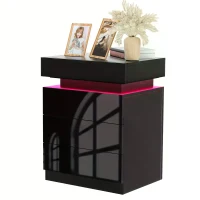 Space-Saving LED Nightstand with Adjustable Lights, 2 Drawers, Modern Bedside Table for Bedroom, Living Room, 49L x 35W x 52H cm, Black(m-8)