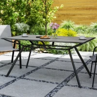 Outsunny Mesa de Refeição Exterior com Bancada Imitação Madeira e Estrutura de Aço Mesa Retangular para 6 Pessoas 160x90x73 cm Cinza(m-9)