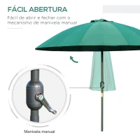 Outsunny Chapéu de Sol de Jardim Ø2,5x2,4 m com Manivela Manual Mastro Flexível Impermeável e 18 Hastes para Exterior Verde(m-4)