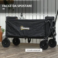 Outsunny Carrello da Giardino da 120L Pieghevole con Pannello Apribile, in Acciaio e Poliestere, 90x48x62 cm, Nero(m-7)