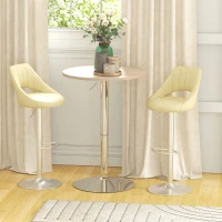 HOMCOM Table de bar ronde table haute cuisine réglable en hauteur 69-91 cm plateau pivotante à 360° naturel et gris(m-7)