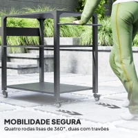 Outsunny Carrinho de Apoio para Barbecue de 3 Níveis com 4 Rodas Prateleiras Mesa de Apoio para Forno de Pizza 105x50x79 cm Preto(m-6)
