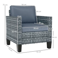 Outsunny Single Rattan Armchair, with Cushions - Light Grey(m-3)