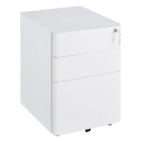 Vinsetto Rollcontainer mit 3 Schubladen mobiler Aktenschrank mit Rollen abschließbar Büroschrank mit Hängeregistratur Stiftfach, Bürocontainer für Büro, Homeoffice, 39 x 48 x 59 cm Weiß(m-1)