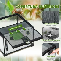 PawHut Terrario per Rettili Rialzato con Serratura e Termometro, in Vetro e Rete Metallica, 30x30x20 cm, Nero(m-5)