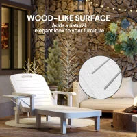Outsunny Set of 2 Resin Reclining Sun Loungers for Garden, 5 Positions Adjustable Outdoor Chaise Lounge Chairs with Wood Texture Surface, Armrests, Foldable Side Table for Garden, Beach, White(m-7)
