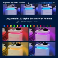 Multi-Functional LED Nightstand with Adjustable Lights, 2 Drawers, Modern Bedside Table for Bedroom, Living Room, 49L x 35W x 52H cm, White(m-4)