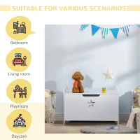 Homcom Cutie Jucarii Lemn Alb – Cufar Spatios pentru Camera Copii(m-4)