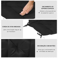 Outsunny Conjunto de 2 Almofadas de Cadeira 50x98x8 cm Almofadas de Cadeira de Exterior para Jardim Terraço Varanda Preto(m-6)