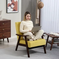 HOMCOM Nordic Accent Chair, Upholstered Velvet Armchair with Solid Wood Frame and Soft Thick Padded for Living Room, Bedroom, Champagne(m-7)