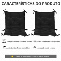 Outsunny Conjunto de 2 Almofadas de Cadeira 50x98x8 cm Almofadas de Cadeira de Exterior para Jardim Terraço Varanda Preto(m-5)