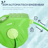 Outsunny Schlauchtrommel 20+2m Schlauchaufroller Automatik schwenkbar Druckluft Garten 180° schenkbar Druckluftschlauch Grün(m-7)