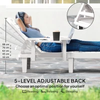 Outsunny Set of 2 Resin Reclining Sun Loungers for Garden, 5 Positions Adjustable Outdoor Chaise Lounge Chairs with Wood Texture Surface, Armrests, Foldable Side Table for Garden, Beach, White(m-4)