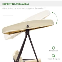 Outsunny sezlong de Gradina cu 3 Locuri cu Acoperis Basculant si Perne Captusite(m-4)