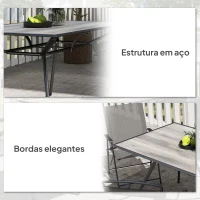 Outsunny Mesa de Refeição Exterior com Bancada Imitação Madeira e Estrutura de Aço Mesa Retangular para 6 Pessoas 160x90x73 cm Cinza(m-6)