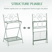 Outsunny Étagère à Fleurs 2 Niveaux Style Rural Chic - Pliable - 3 Pots de Fleurs Inclus, étagère - métal époxy anticorrosion Vert d'eau(m-5)