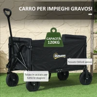Outsunny Carrello da Giardino da 120L Pieghevole con Pannello Apribile, in Acciaio e Poliestere, 90x48x62 cm, Nero(m-5)